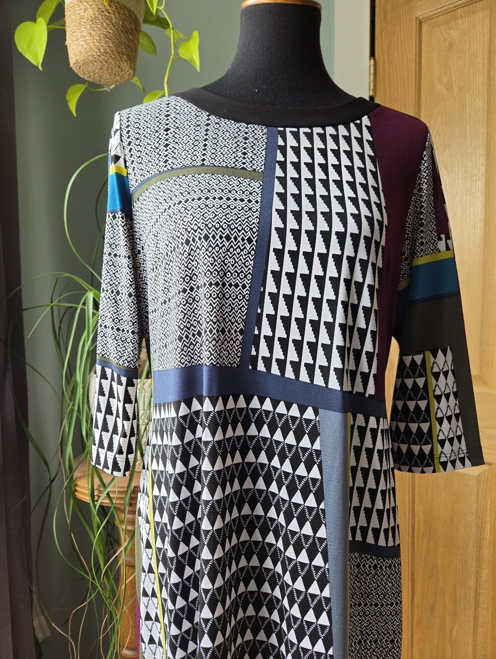 J. Taylor Geometric Patchwork Midi Dress